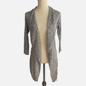 Eileen Fisher Linen Multi-Tonal Mesh Open Cardigan Small Gray Shawl Collar